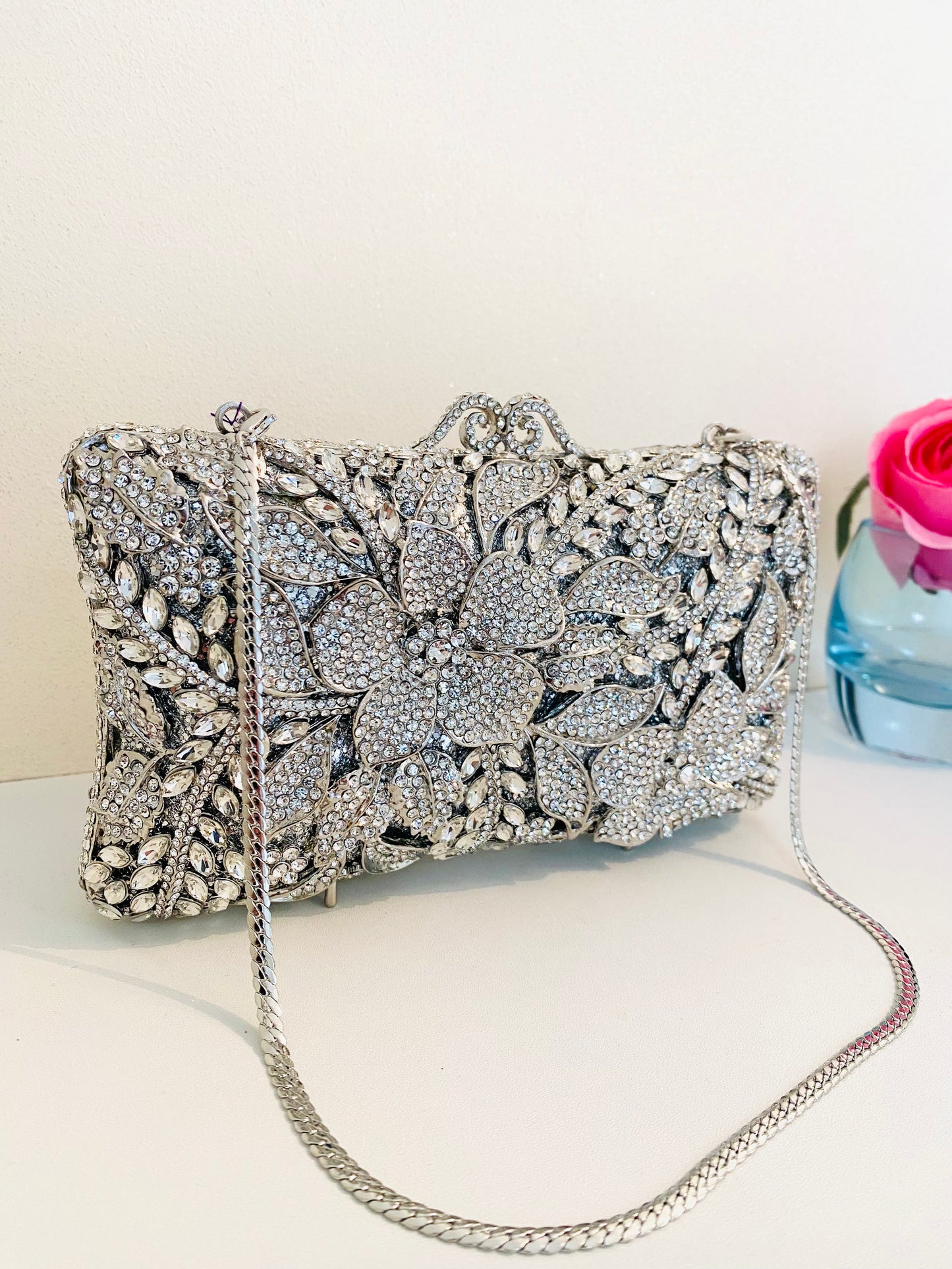 Bridal Purse Crystal Embellished Silver Clutch Bag