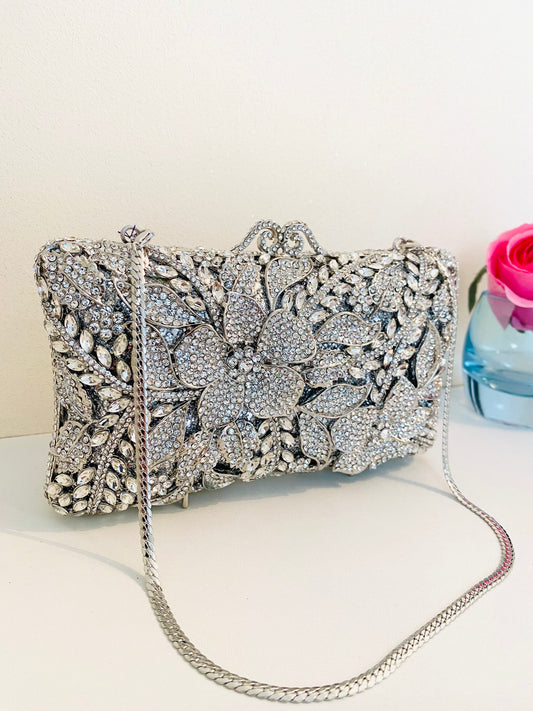 Bridal Purse Crystal Embellished Silver Clutch Bag