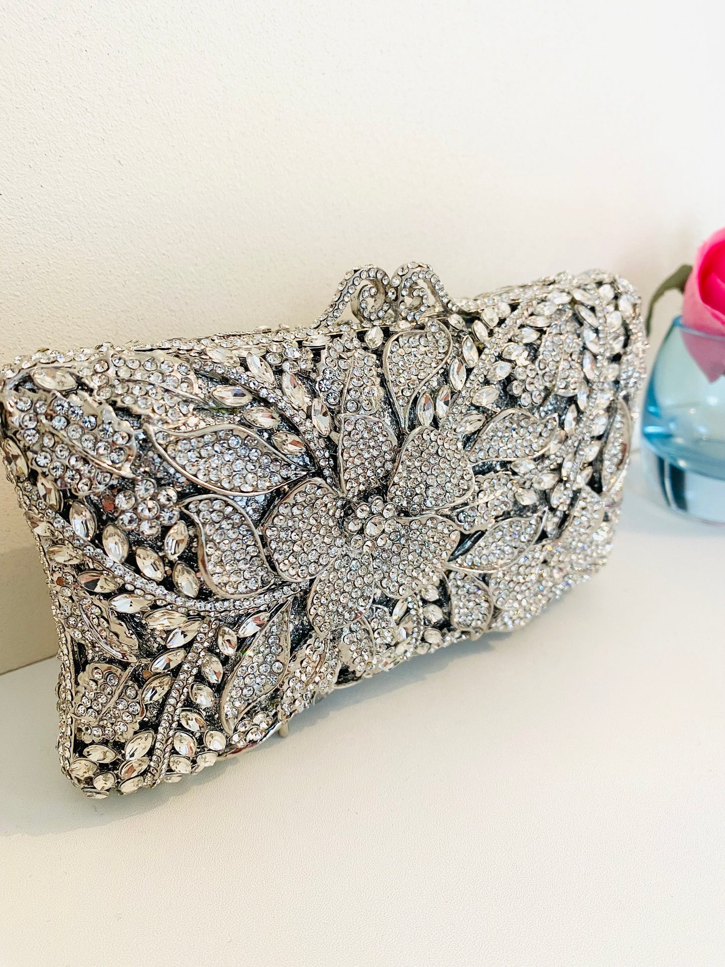 Bridal Purse Crystal Embellished Silver Clutch Bag