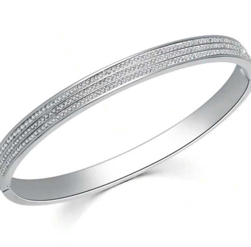 Silver Crystal Love Bangle