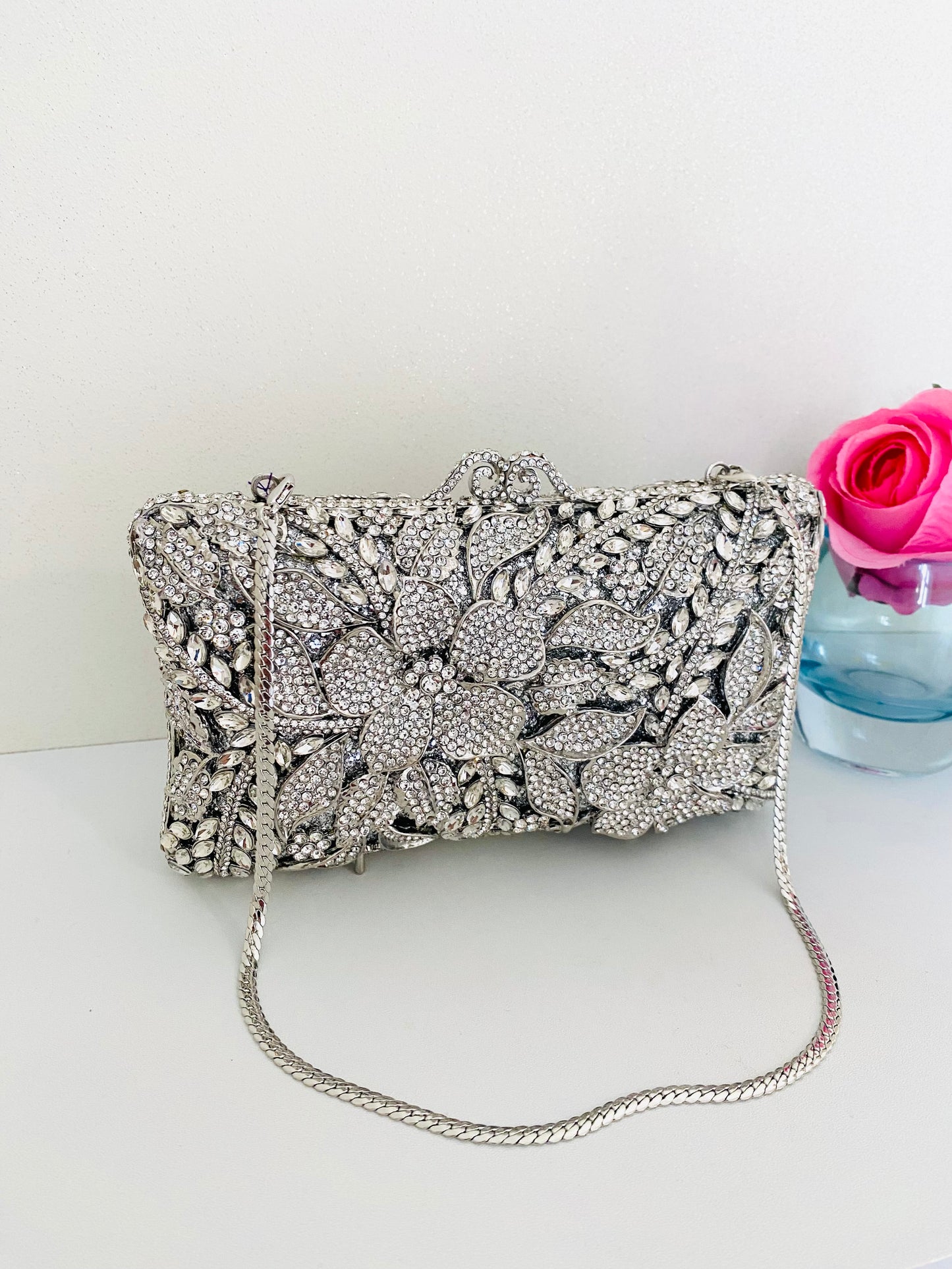 Bridal Purse Crystal Embellished Silver Clutch Bag