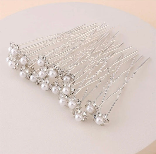 Pearl and crystal flower hair pins (Set of 20)