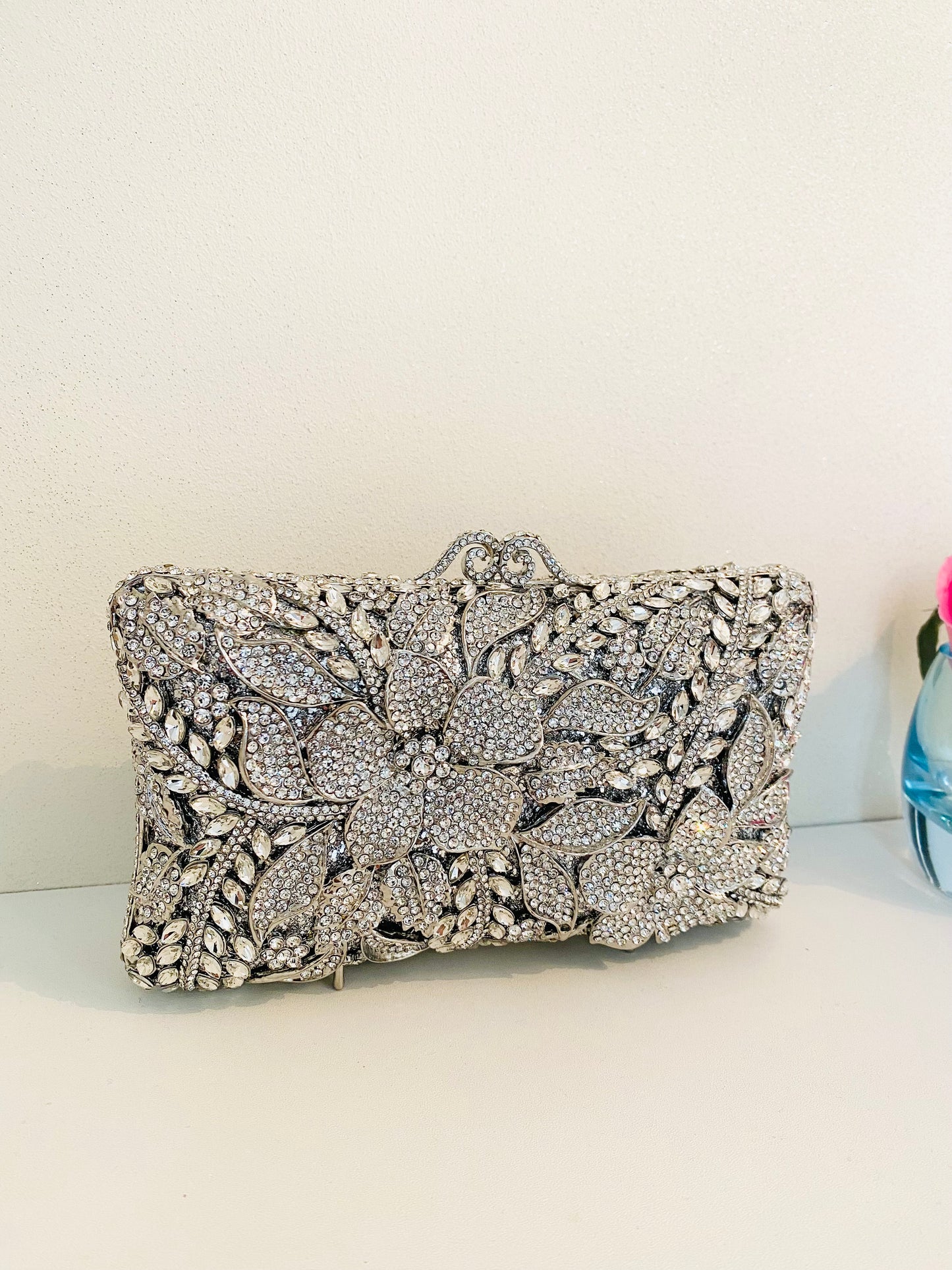 Bridal Purse Crystal Embellished Silver Clutch Bag