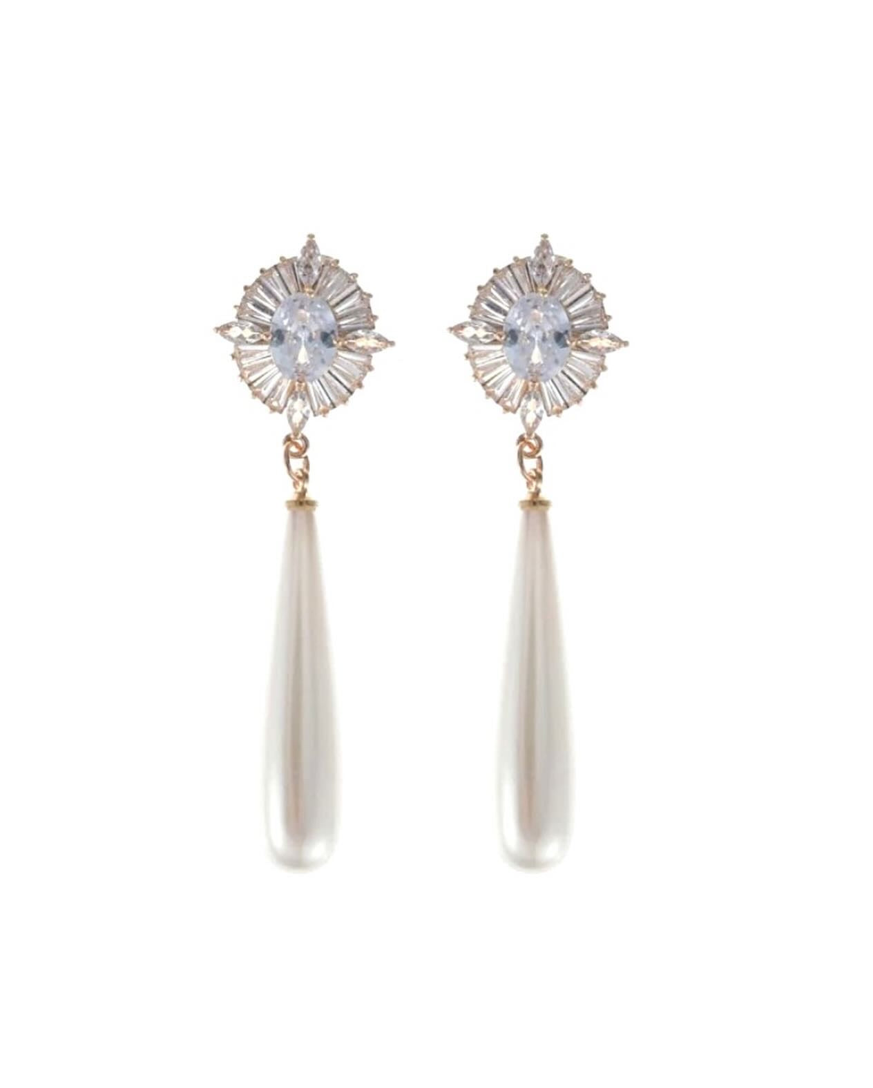 Amelie Crystal Teardrop Pearl Earrings