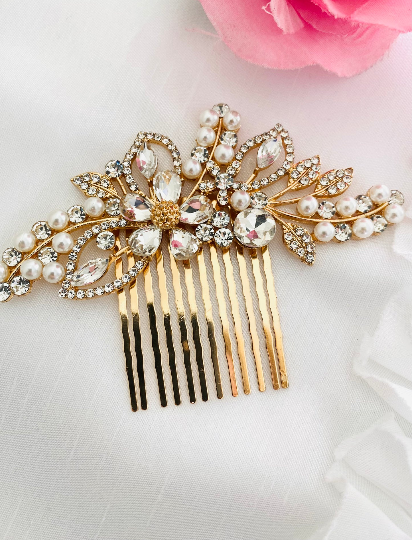 Sienna Gold Crystal & Pearl Comb