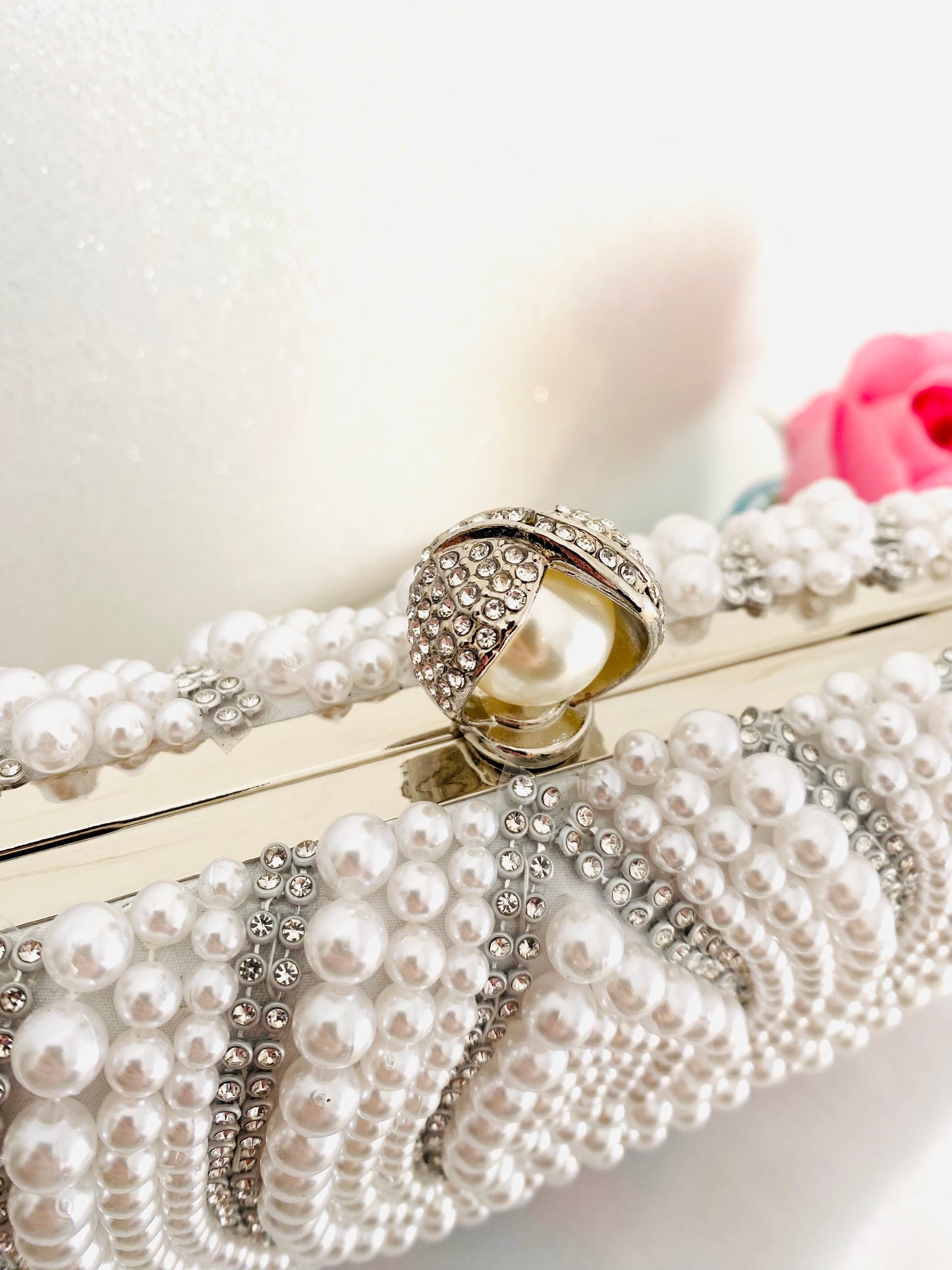 Celeste White Pearl Clutch