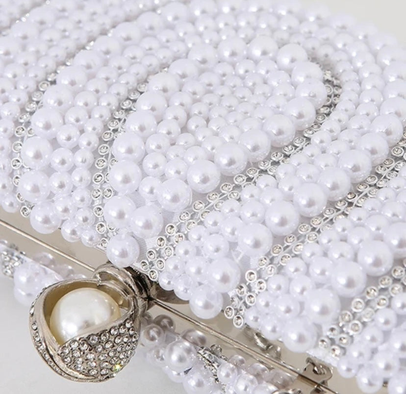 Celeste White Pearl Clutch