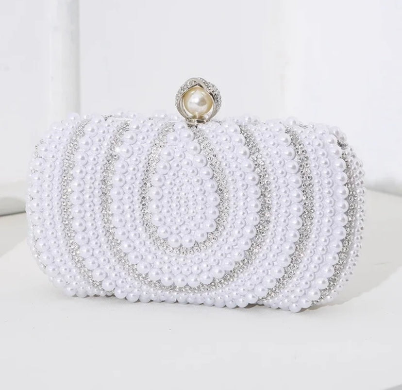 Celeste White Pearl Clutch