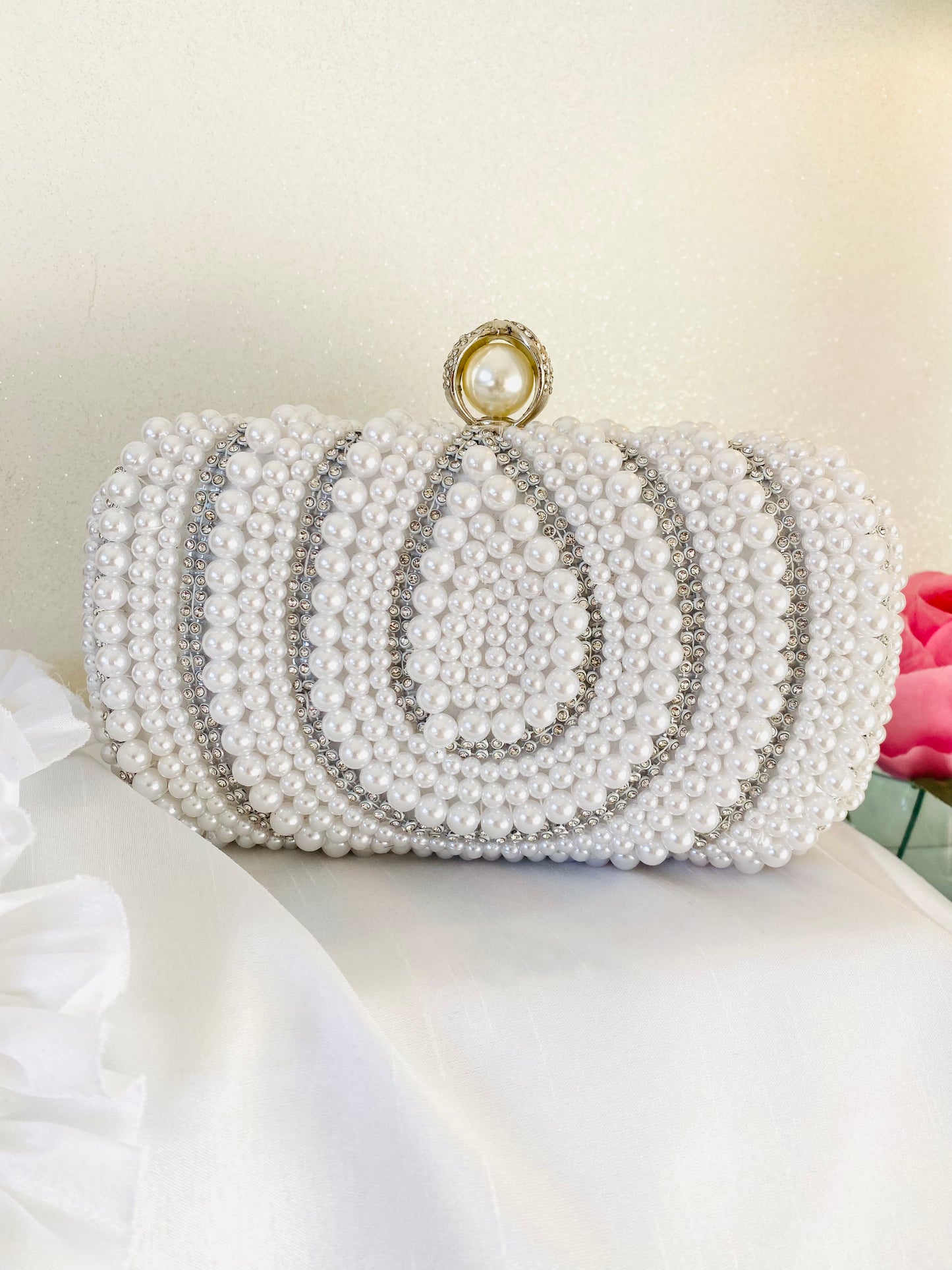 Celeste White Pearl Clutch