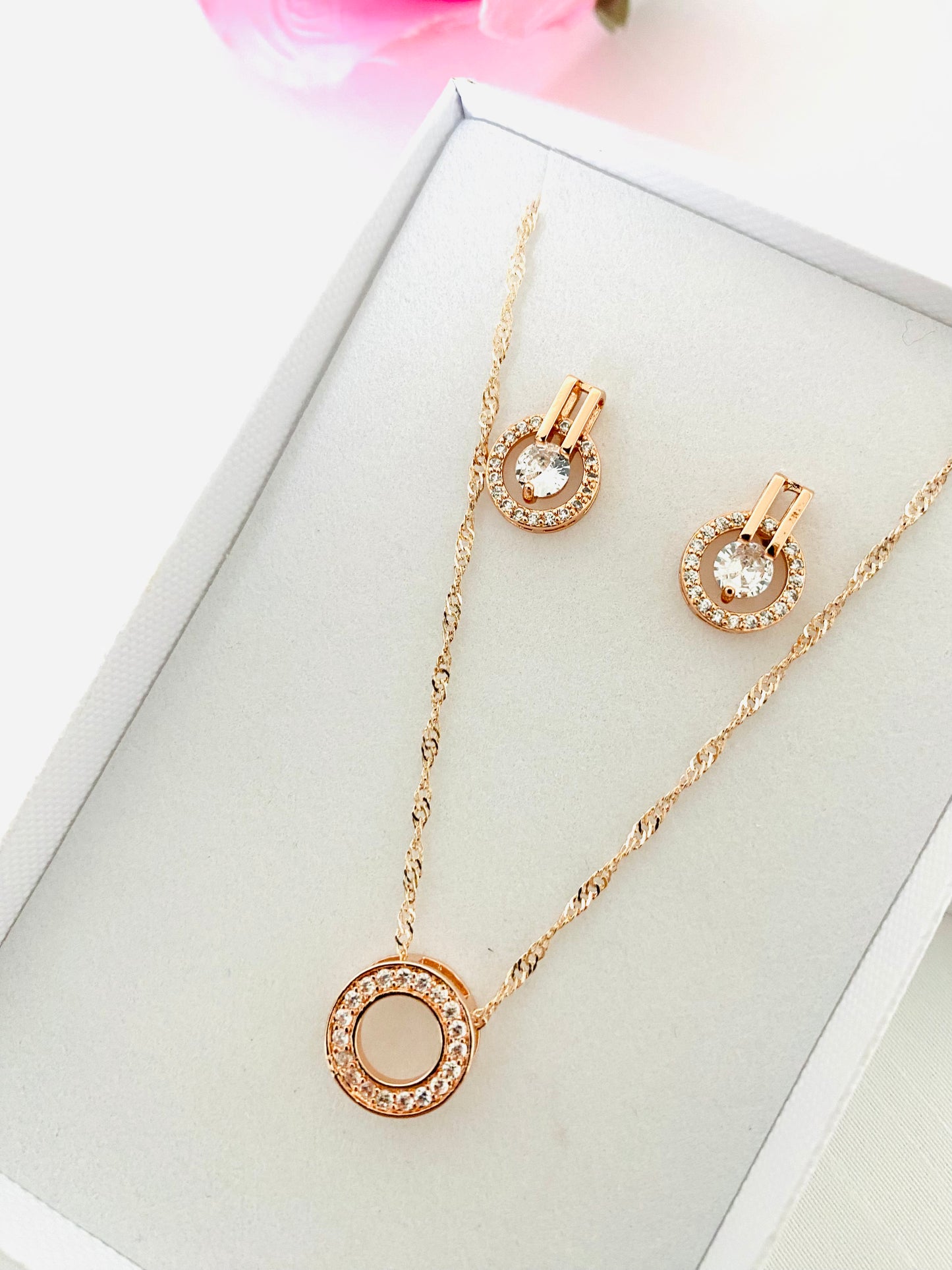 Sienna Rose Gold Necklace and Earrings Set