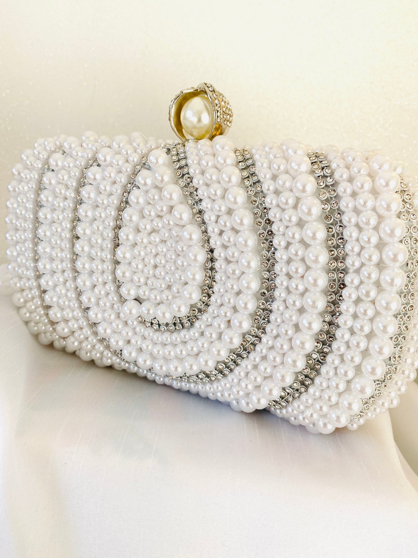 Celeste White Pearl Clutch