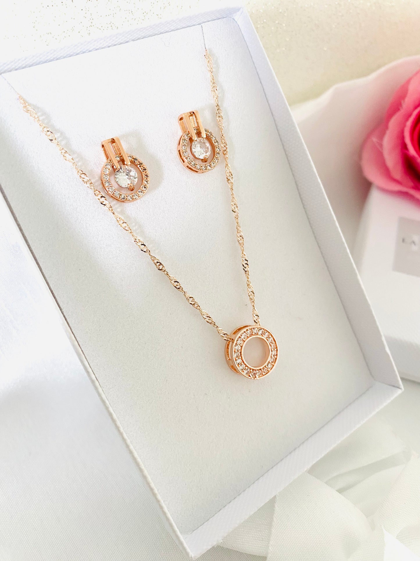 Sienna Rose Gold Necklace and Earrings Set