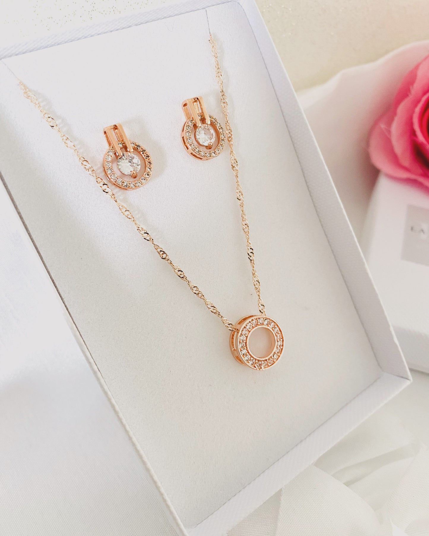 Sienna Rose Gold Necklace and Earrings Set